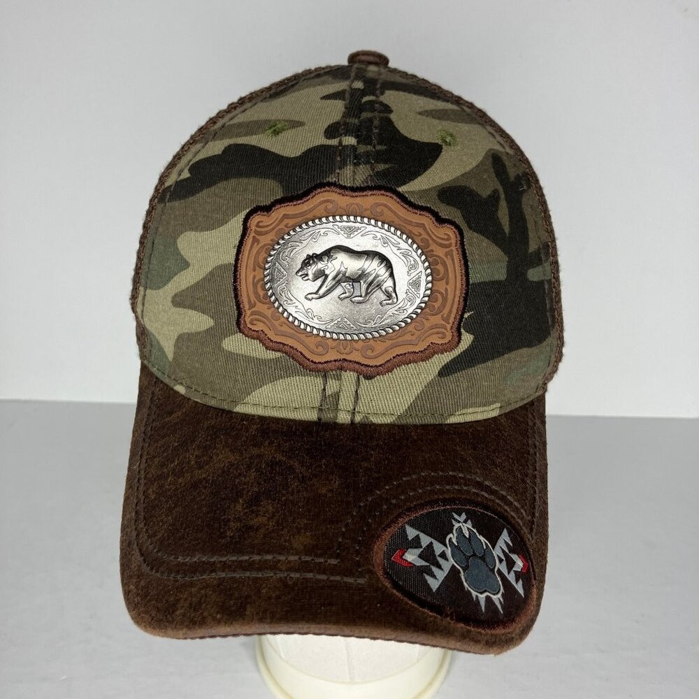 Pit Bull Hat Men's Adjustable Camo Brown Trucker Cap Bear Buckle Native Paw